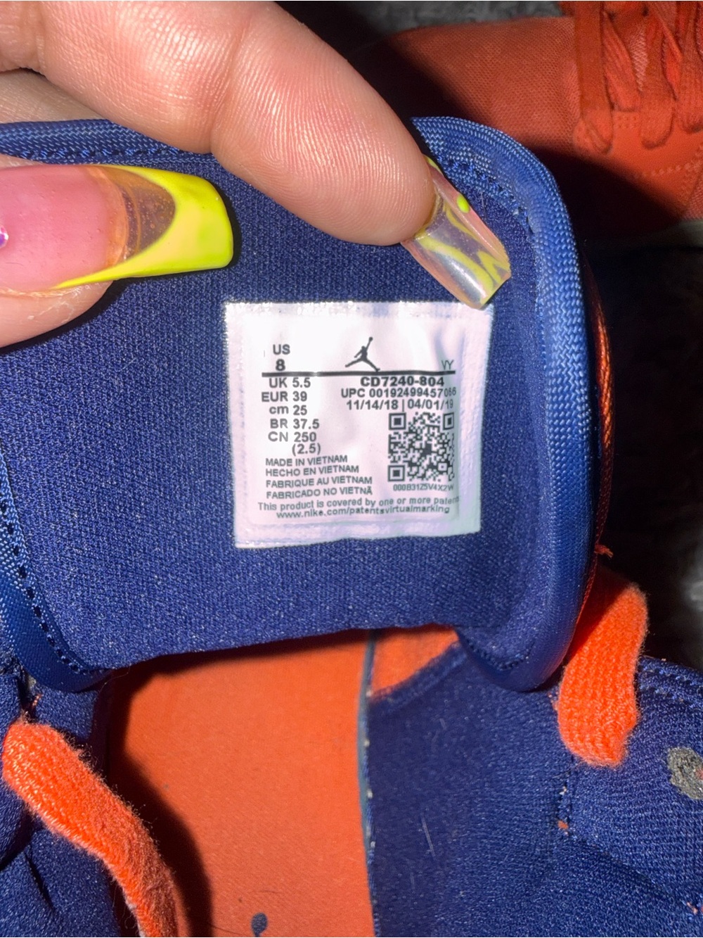 Jordan Mid-Top Sneakers in Orange & Navy Blue - Picture 3 of 3